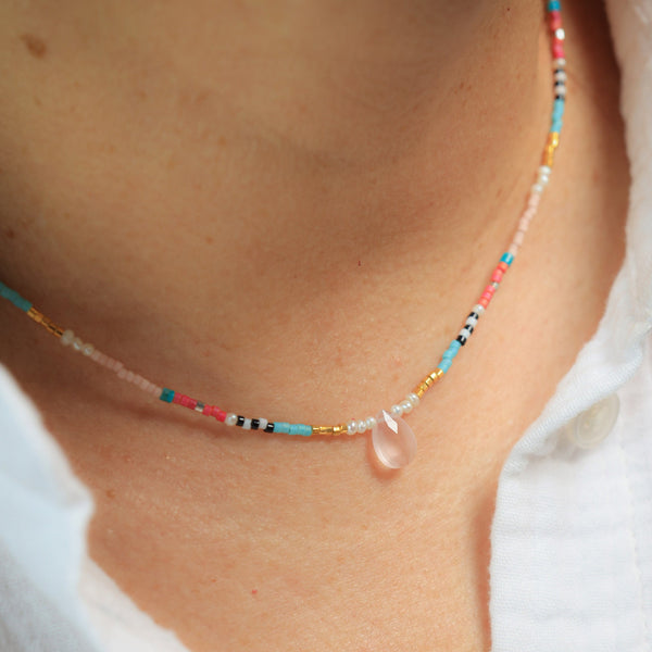 Seed Bead Necklace with Rose Quartz