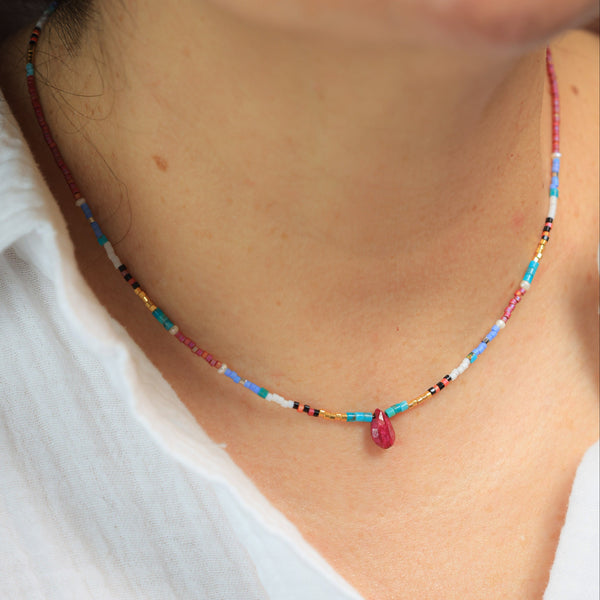 Seed Bead Necklace with Ruby