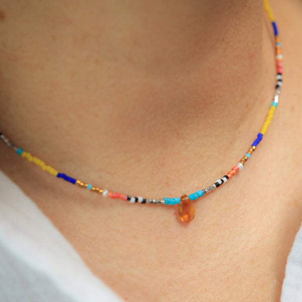 Seed Bead Necklace with Citrine