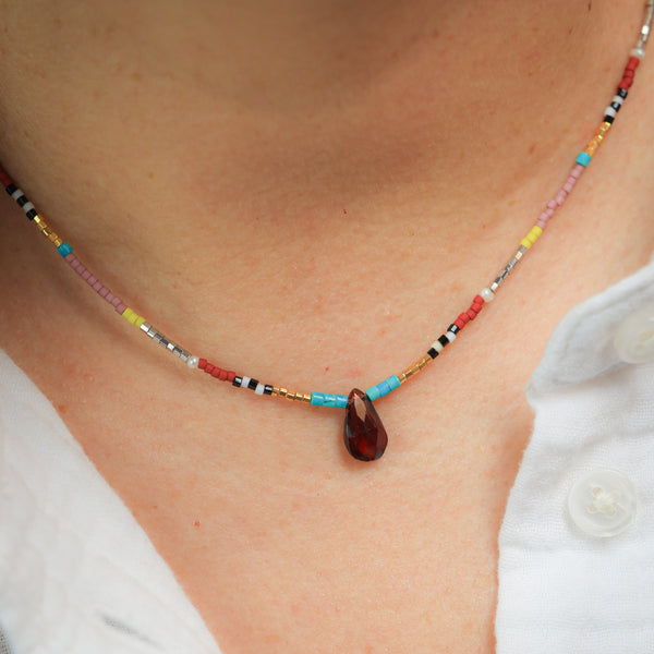 Seed Bead Necklace with Garnet