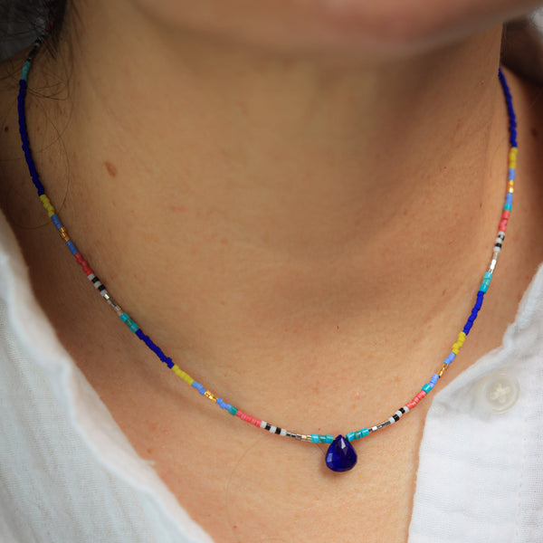 Seed Bead Necklace with Lapis