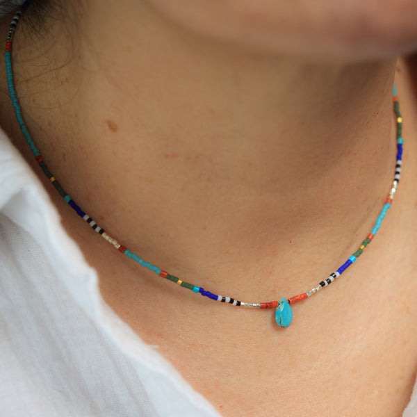 Seed Bead Necklace with Turquoise