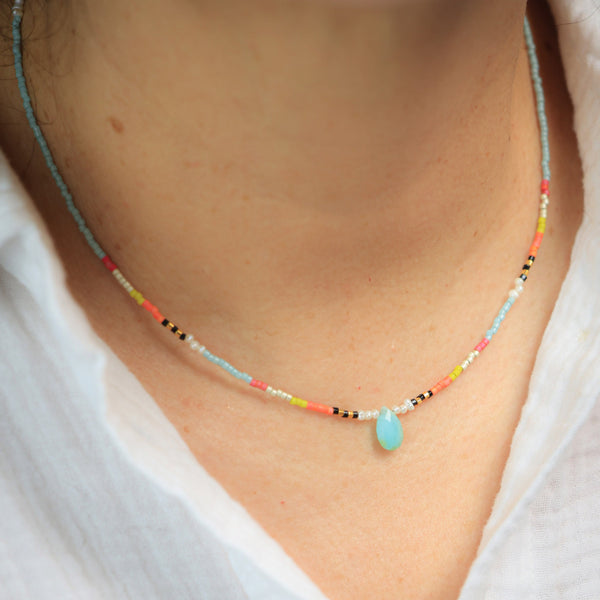 Seed Bead Necklace with Peruvian Opal