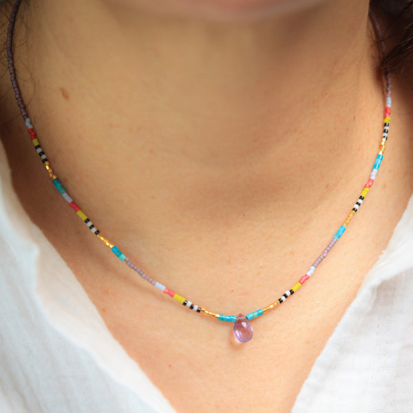Seed Bead Necklace with Amethyst