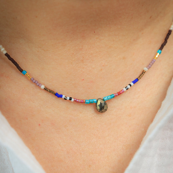 Seed Bead Necklace with Pyrite