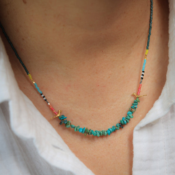 Little Birds Necklace with Turquoise & 24k Vermeil