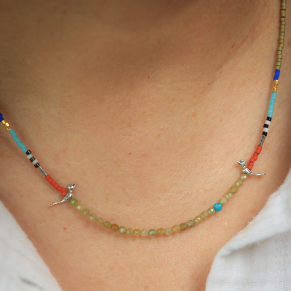 Little Birds Necklace with Green Garnet