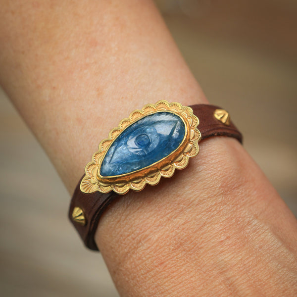 Horse Tack Leather Bracelet with 24k Vermeil and Apatite