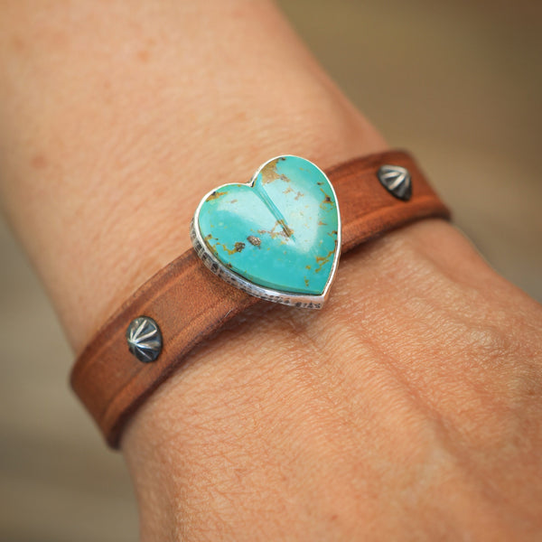 Horse Tack Bracelet with a Kingman Turquoise Heart