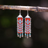 Thin Flora Earrings in Red with Turquoise