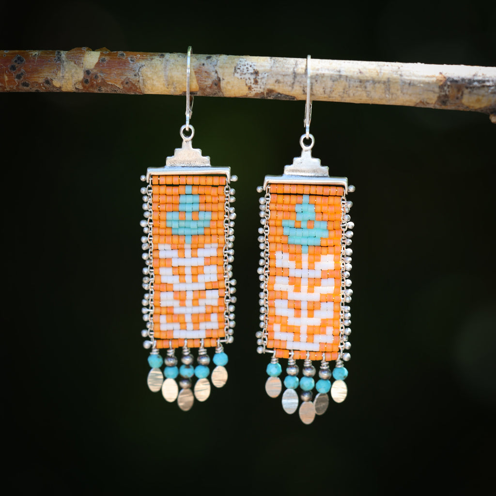 Flora Earrings in Mandarin with Turquoise