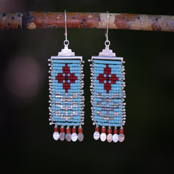 Flora Earrings in Turquoise with Apple Coral