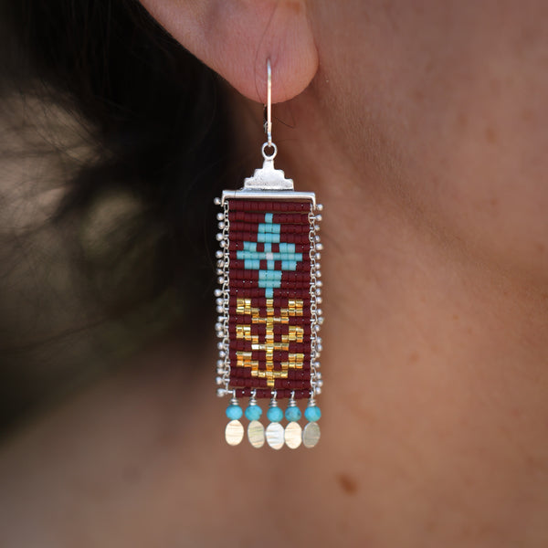 Flora Earrings in Currant with Turquoise