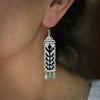 Thin Flora Earrings in Black and White with Turquoise