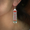 Thin Flora Earrings in Red with Turquoise