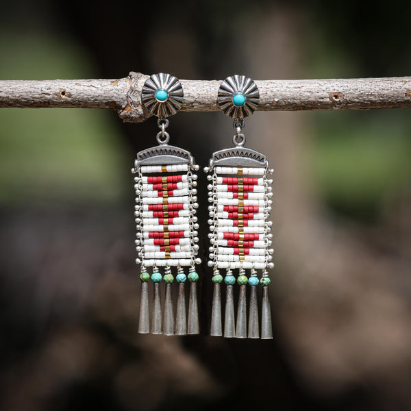 Red Sacred Peak Post Earrings with Turquoise
