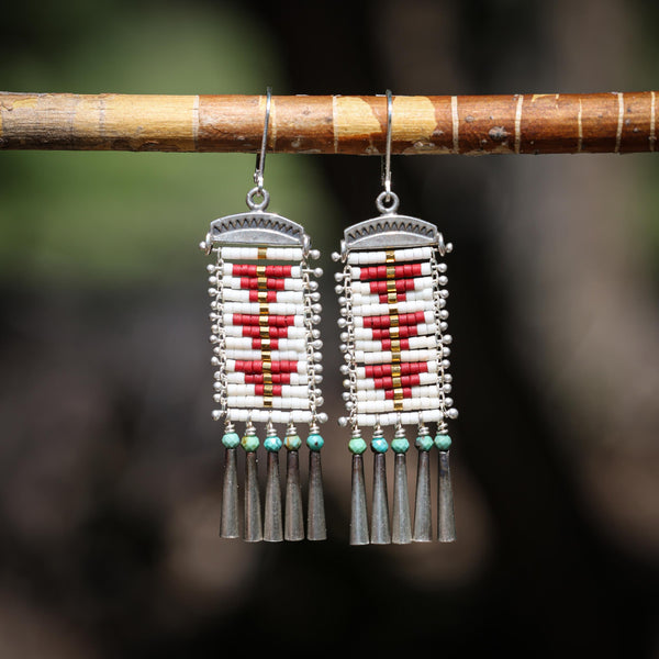 Red Sacred Peak Earrings with Turquoise