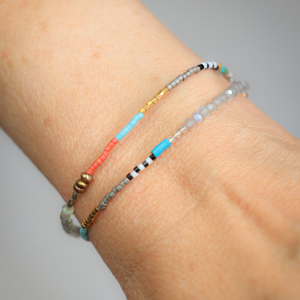 Double Wrap Seed Bead Bracelet with Labradorite