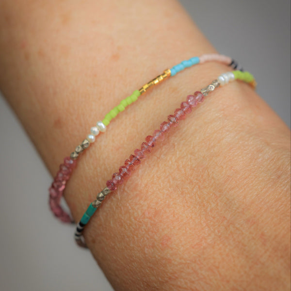 Double Wrap Seed Bead Bracelet with Pink Tourmaline
