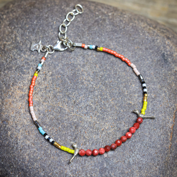 Birds Bracelet with Rhodochrosite