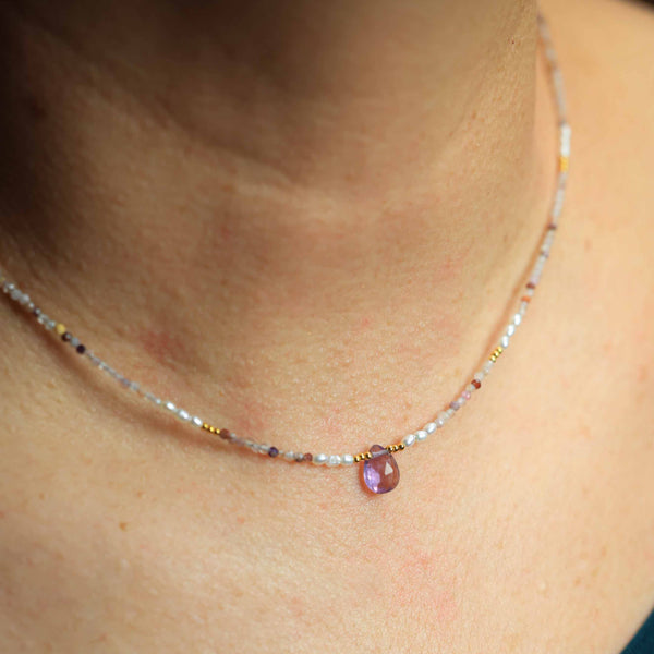 Aurora Lite Necklace with Pearl, Amethyst, and Labradorite