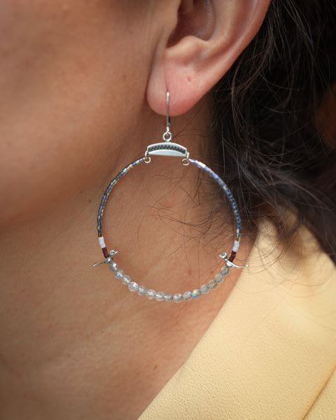 Hoops with Silver Birds and Labradorite