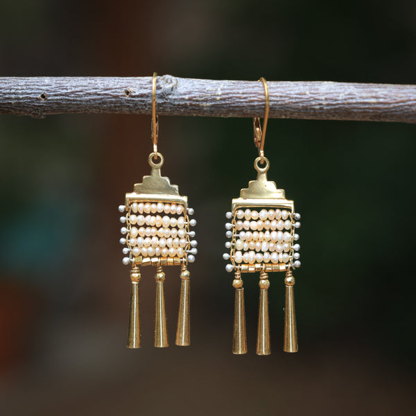 Petite Light Peach Pearl 24k Vermeil Earrings