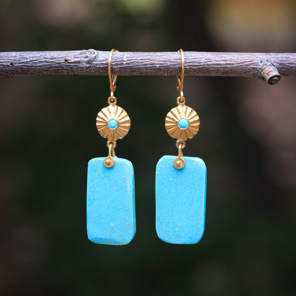 Elisa Turquoise Slab Earring in 24k Vermeil