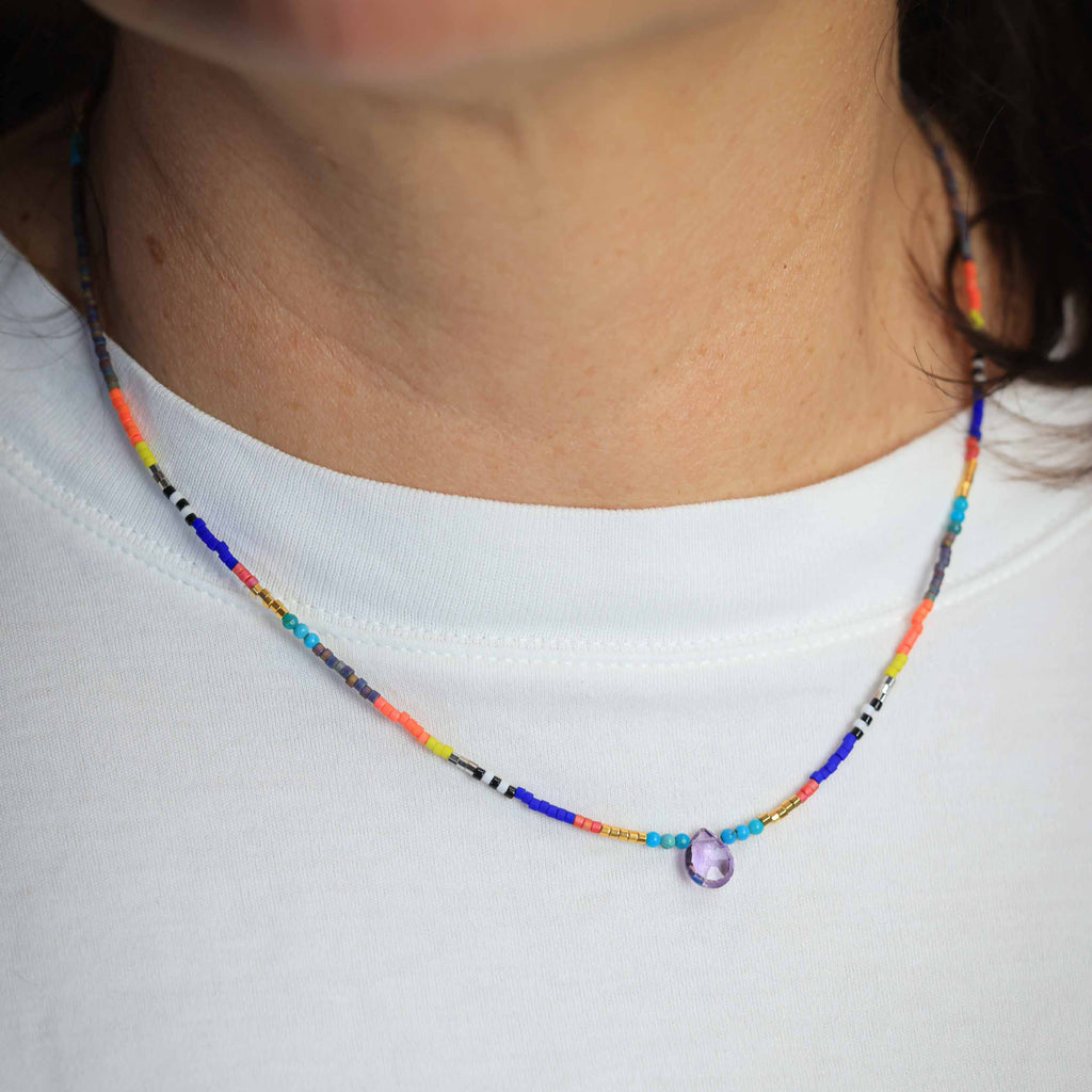 Seed Bead Necklace with Amethyst