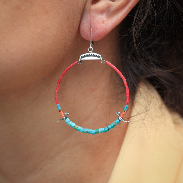 Hoops with Silver Birds in Fuchsia and Turquoise