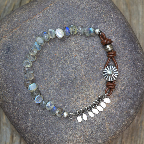 Stream of labradorite & Pearl Bracelet