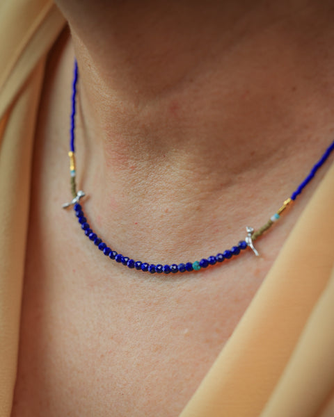 Necklace with Silver Birds and Lapis