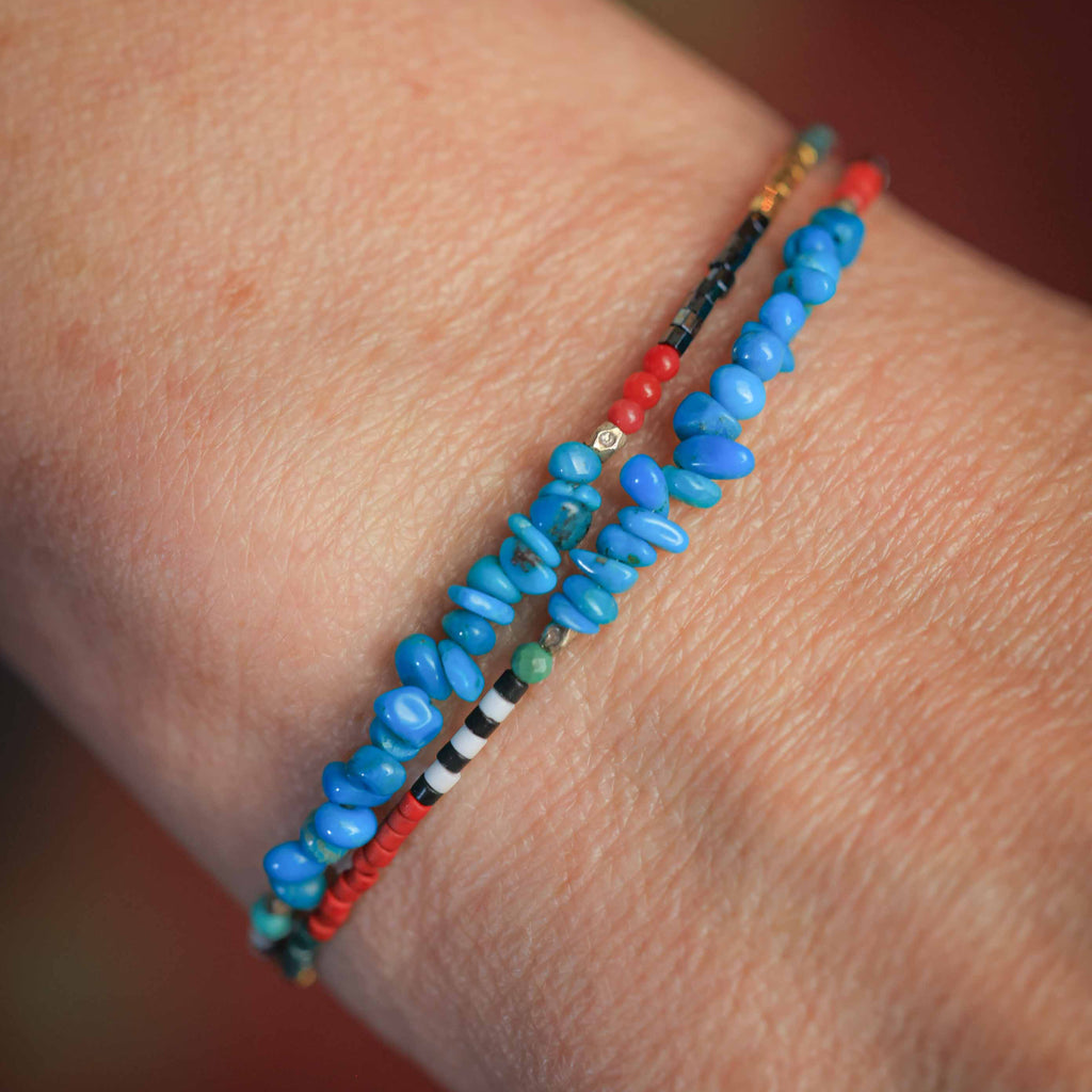 Double Wrap Seed Bead Bracelet with American Turquoise