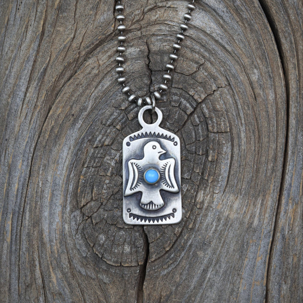 Bird Tag Necklace with Sleeping Beauty Turquoise
