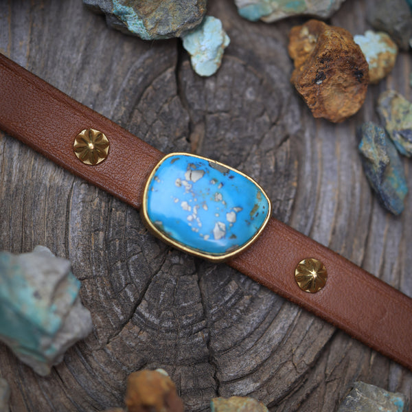 Horse Tack Bracelet with Kingman Turquoise and 24k Gold Vermeil