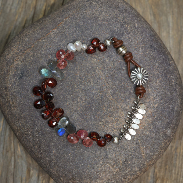 Stream of Garnet & Pearl Bracelet