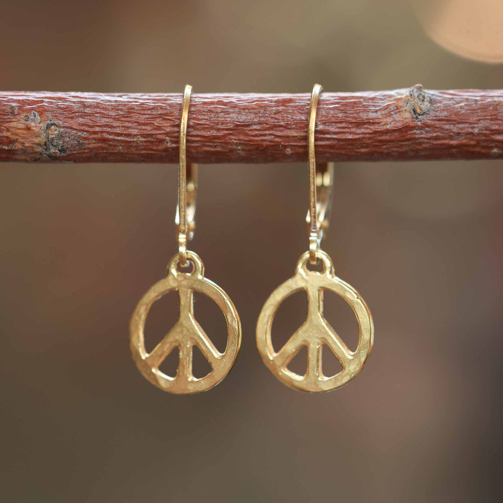 Peace Sign Earrings in 24k Vermeil