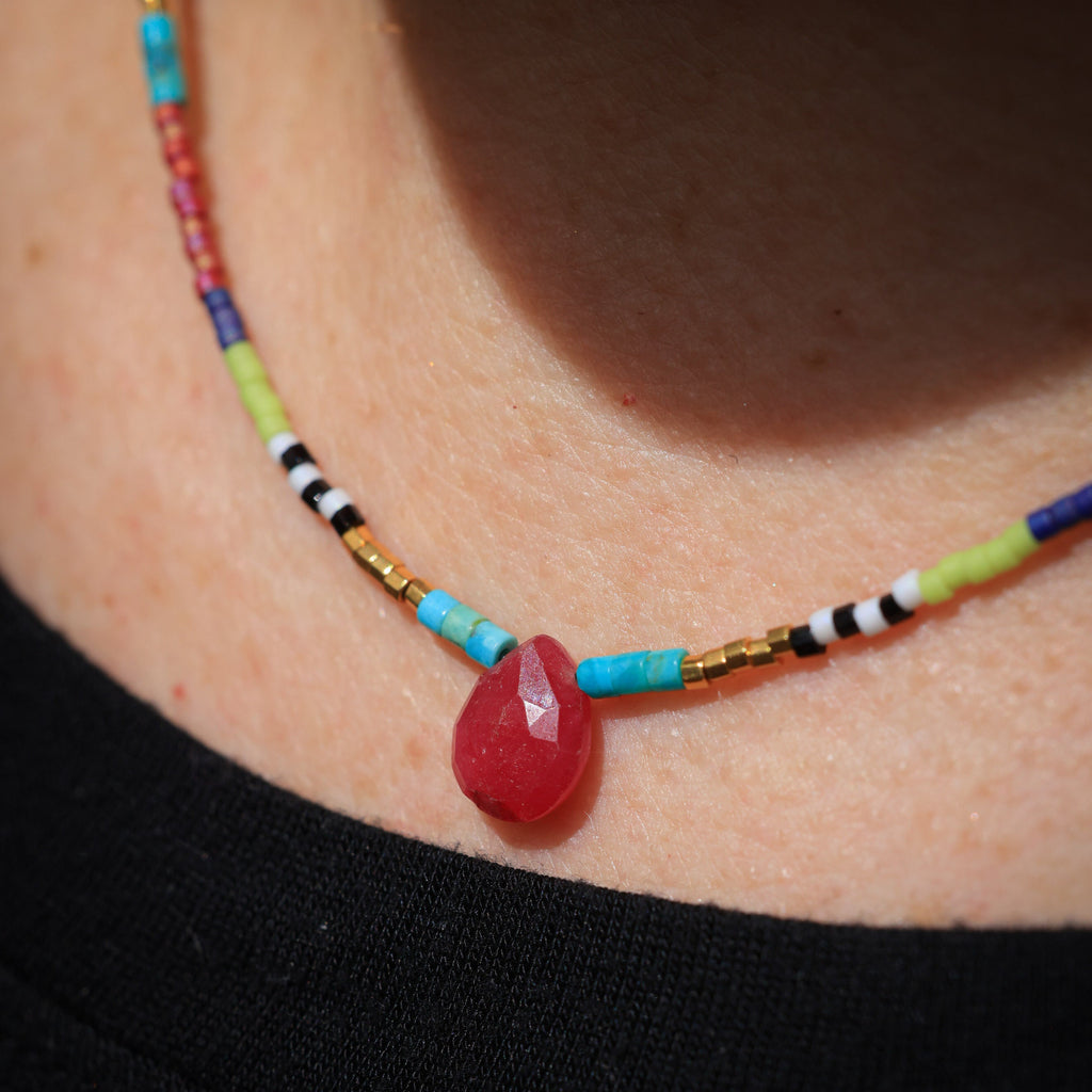 Seed Bead Necklace with Ruby