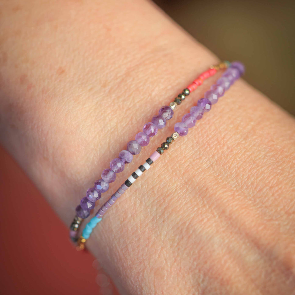 Double Wrap Seed Bead Bracelet with Amethyst