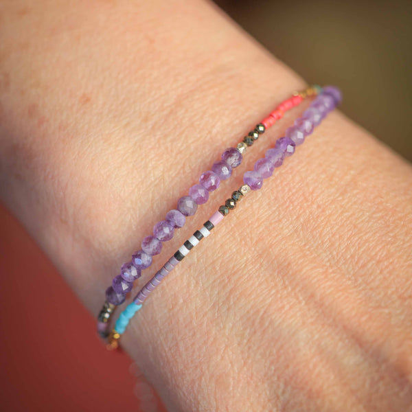 Double Wrap Seed Bead Bracelet with Amethyst