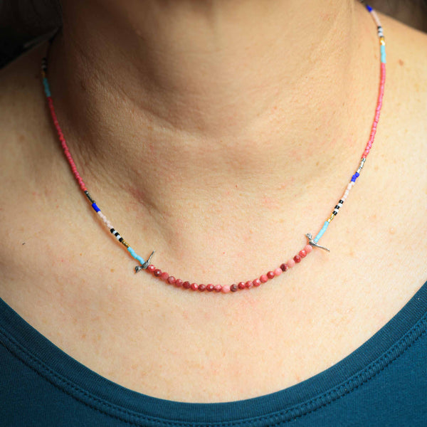 Little Birds Necklace with Rhodochrosite