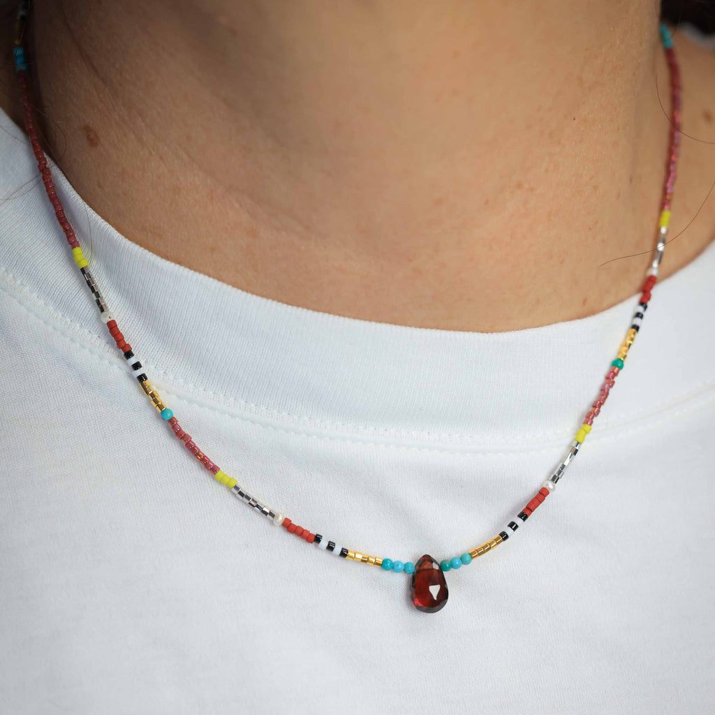 Seed Bead Necklace with Garnet