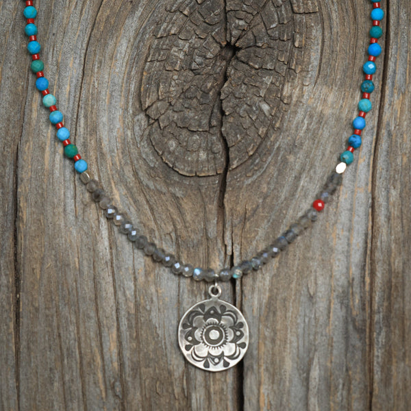 Solar Flare Necklace with Turquoise & Labradorite