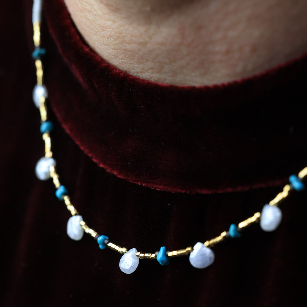 Glimmer of Gold Necklace with White Quartz