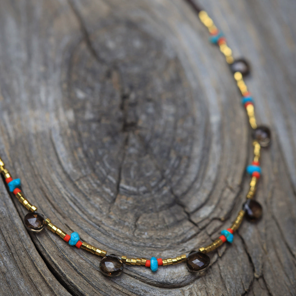 Glimmer of Gold Necklace with Smokey Quartz