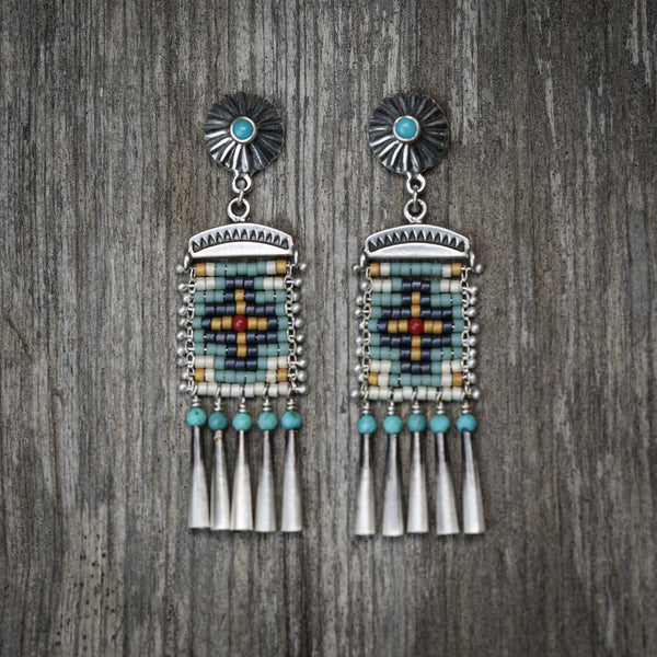 Short Cruces Post Earrings in Blue with Turquoise*